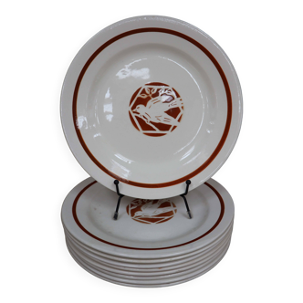 Set of 9 flat iron earth plates Salins "Colibri" France