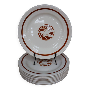 Set of 9 flat iron earth plates Salins "Colibri" France