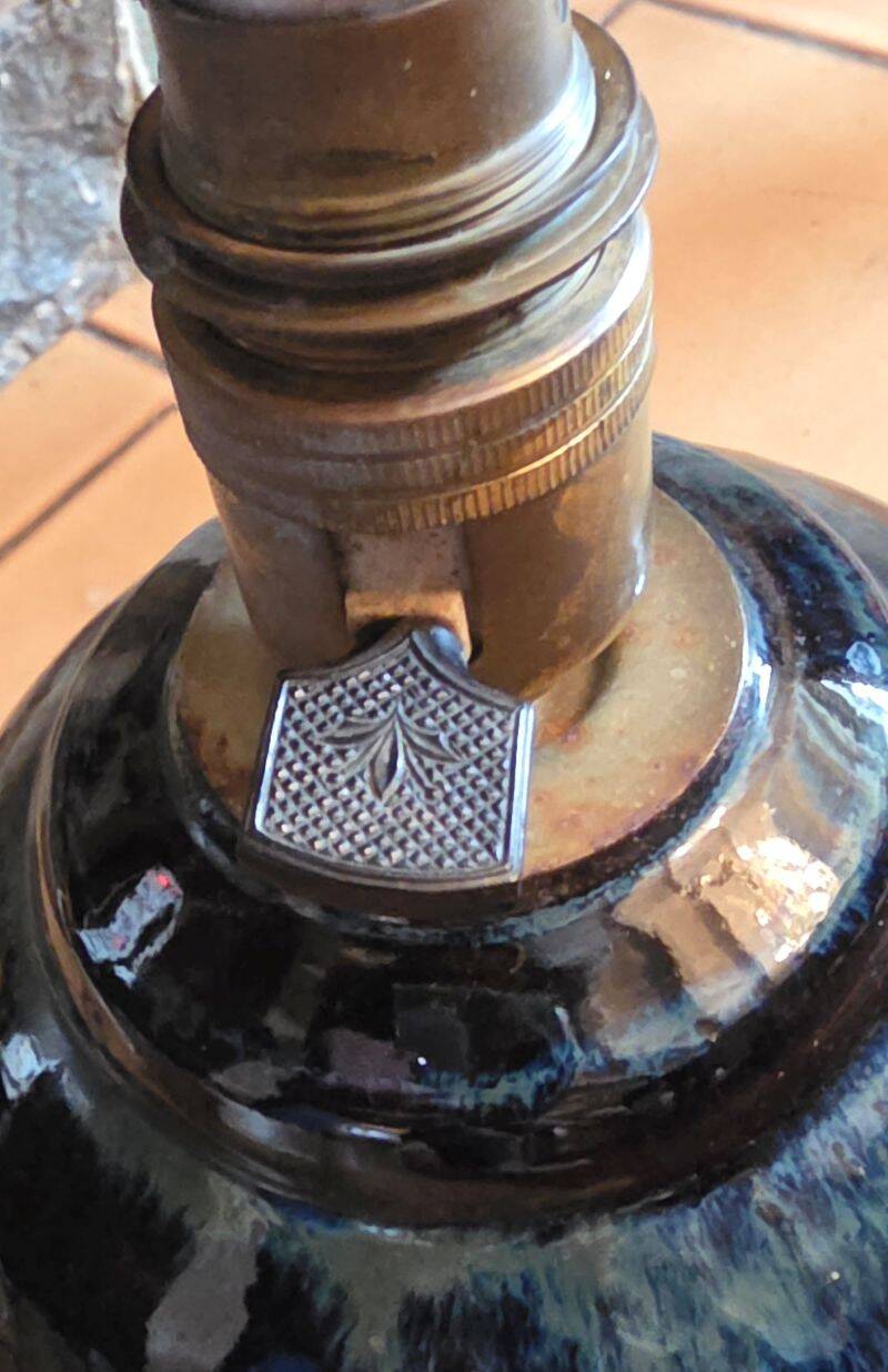 Large Vintage Lamp Base in Glazed Terracotta