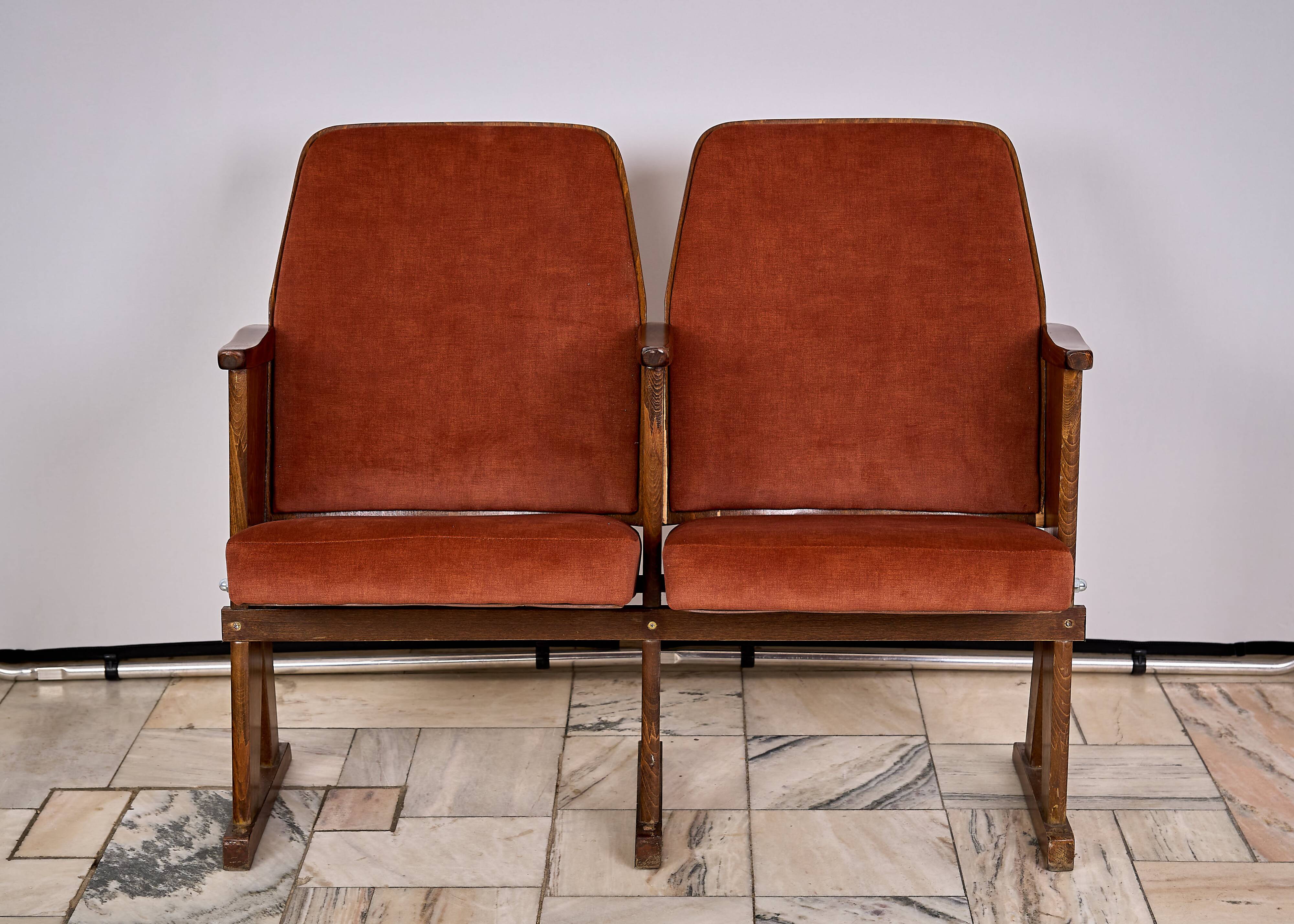 Vintage Czechoslovakian double cinema seats from the 1970s