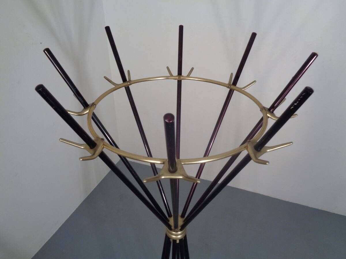 Italian copper and steel tubular coat rack, 1950s