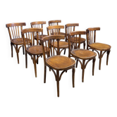 Set of 9 wooden bistro chairs with bars from the 60s France