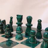 Vintage Complete Chess Set in Malachite and White Stone