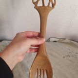Couverts de service n bois sculpté art populaire vintage