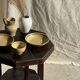 Small vintage yellow terracotta bowl with a handmade pedestal H8 D12
