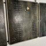 Vintage 1930s triptych barber mirror in black faux crocodile leather - 33 x 84 cm