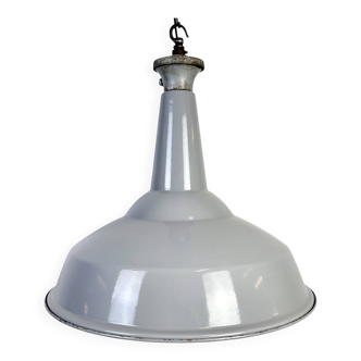 Grande lampe à suspension industrielle en émail gris britannique de Benjamin, 19