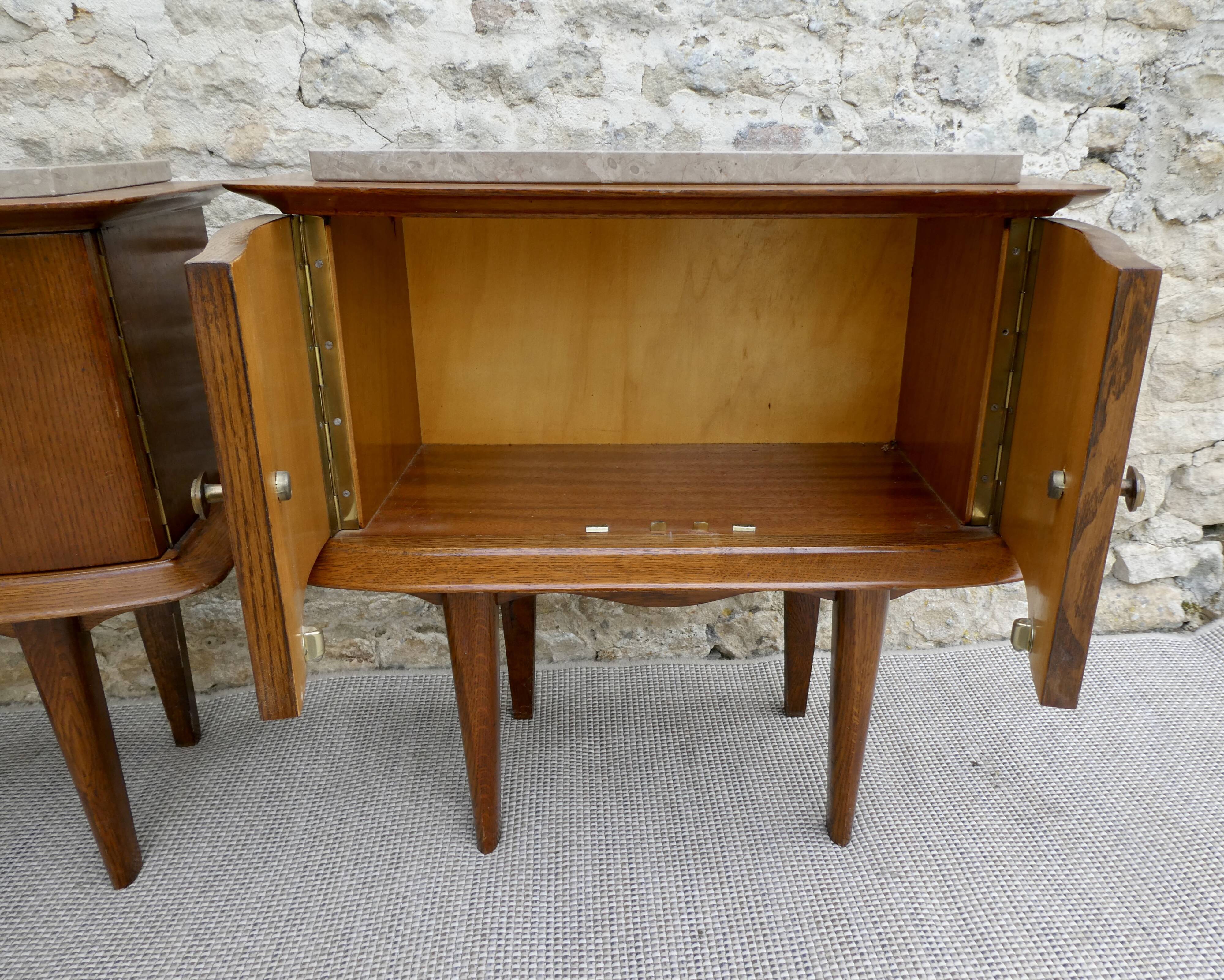 Pair of wooden and marble bedsides, 1960s
