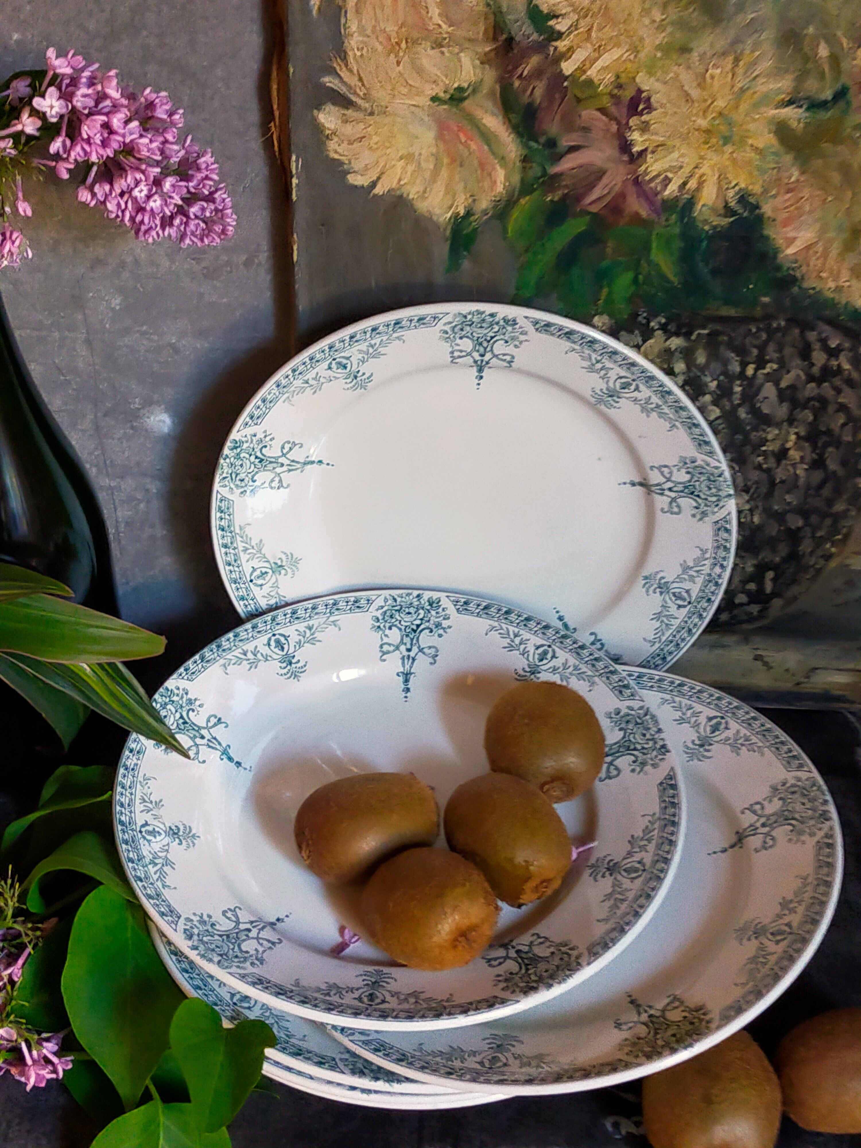 Six old plates iron earth of lunéville model lugano late nineteenth