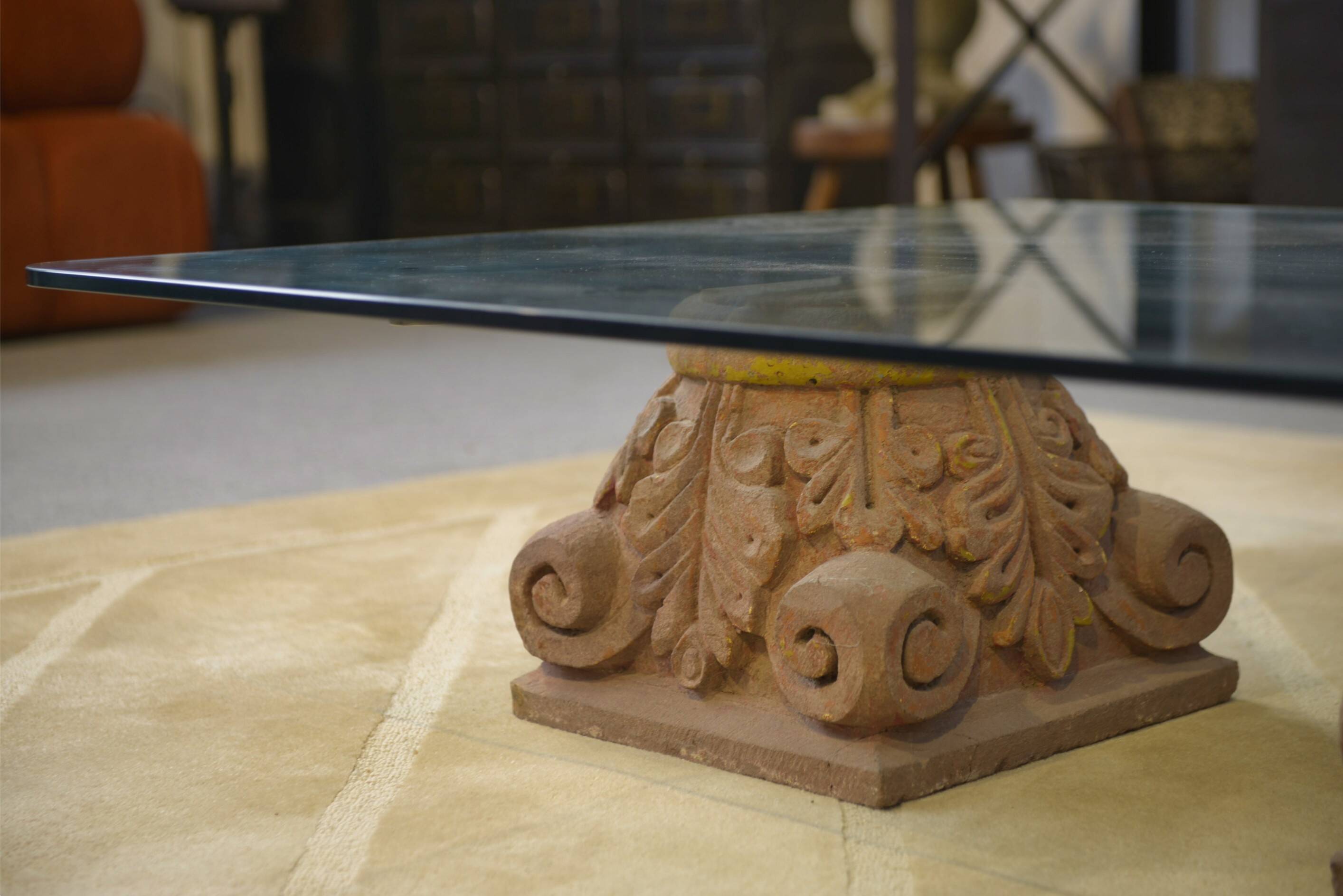 1960s stone and glass pedestal coffee table