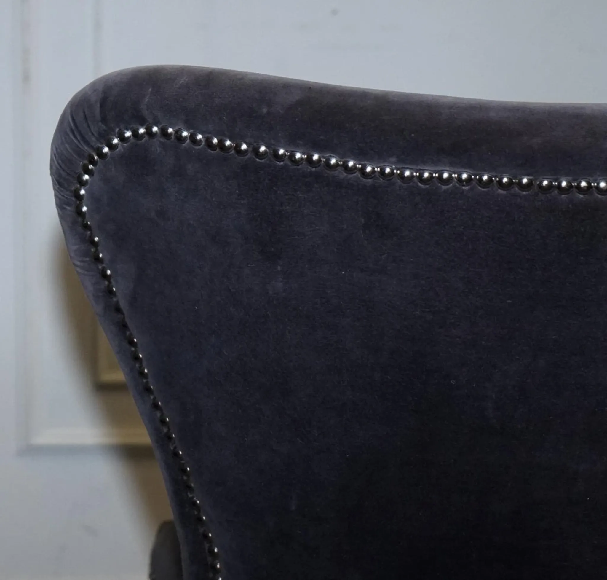 Vintage Office or Dining Chair in Navy Blue Velvet with Halo Studs