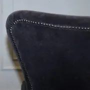 Vintage Office or Dining Chair in Navy Blue Velvet with Halo Studs