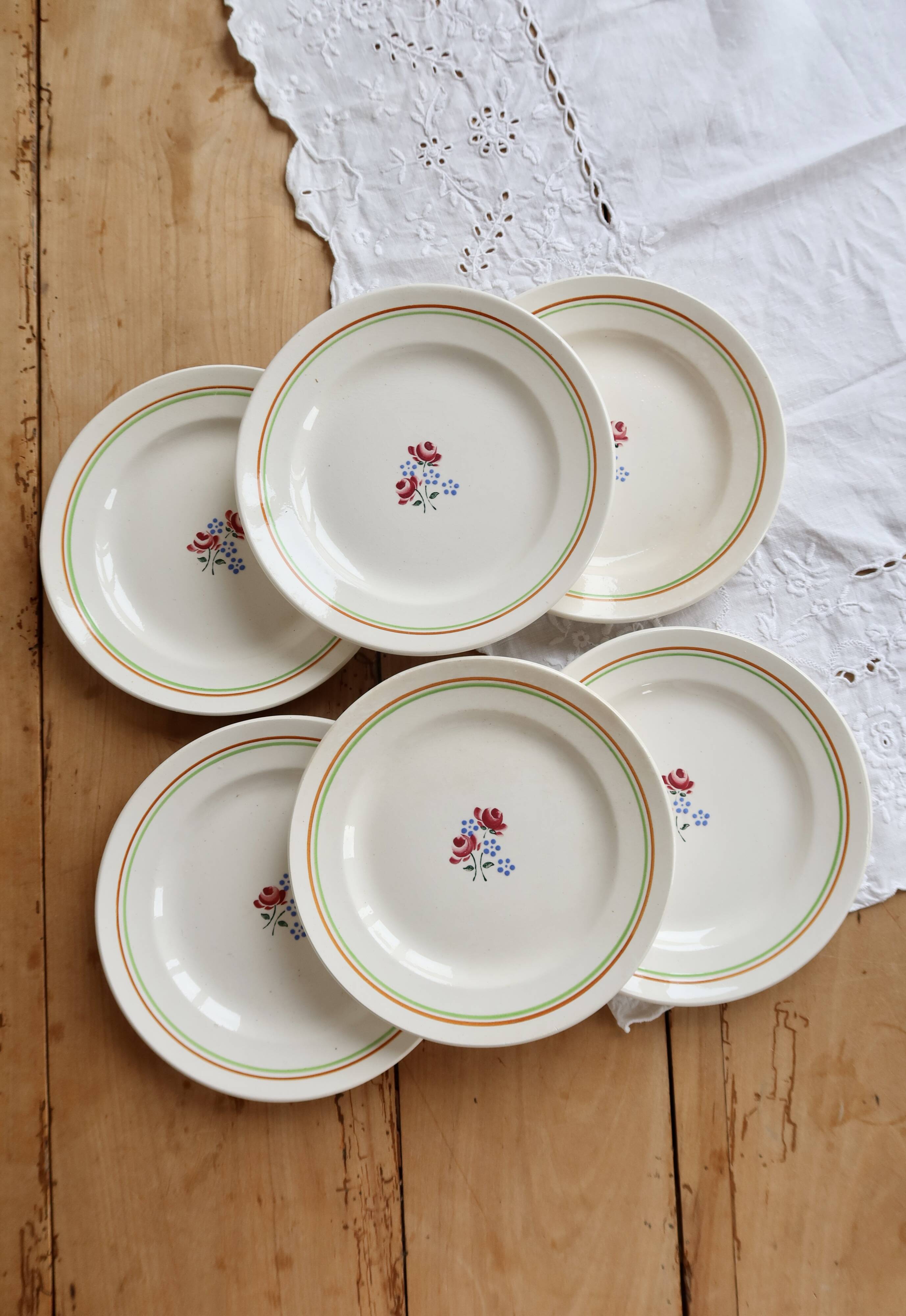 6 vintage dessert plates faience Saint-Amandinoise Saint-Amand model
