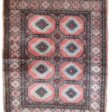 Tapis vintage fait main Bukhara en laine rose et bleu ciel (81cm x 118cm)