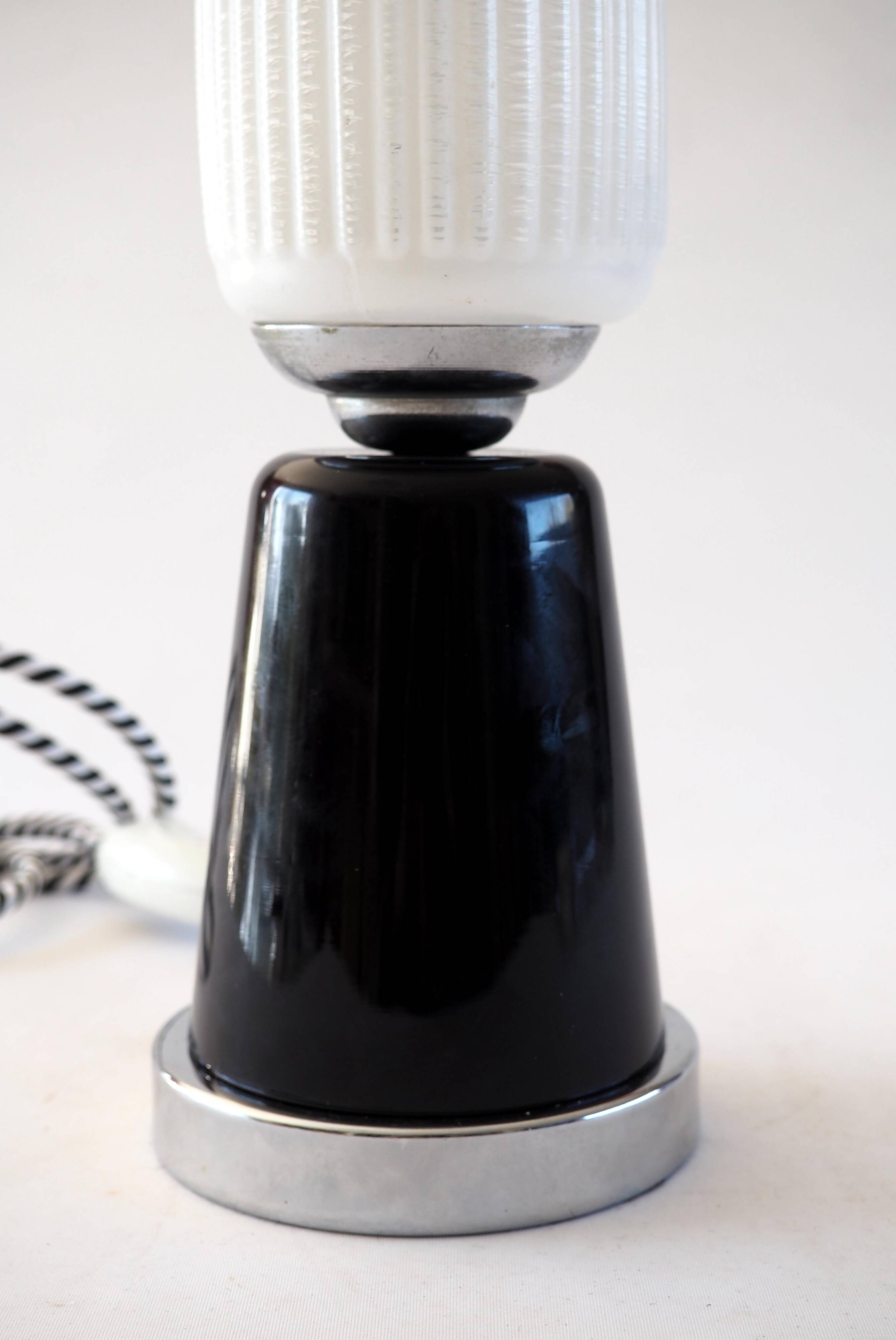 Black and white ceramic and glass lamp