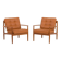 Rare Grete Jalk teak lounge chairs in aniline cognac leather for Cado