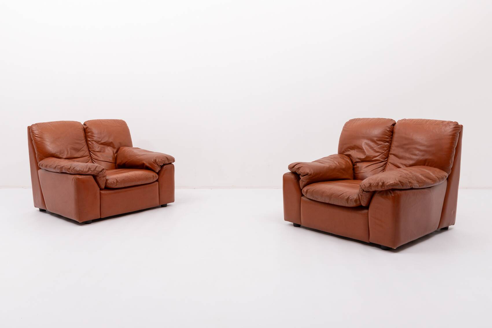 1970’s Vintage Italian design cognac leather lounge chairs