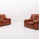 1970’s Vintage Italian design cognac leather lounge chairs