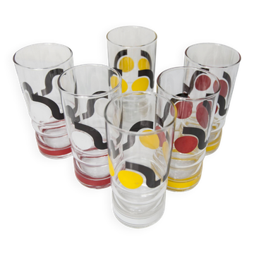 Set of 6 water glasses 1970 screen-printed