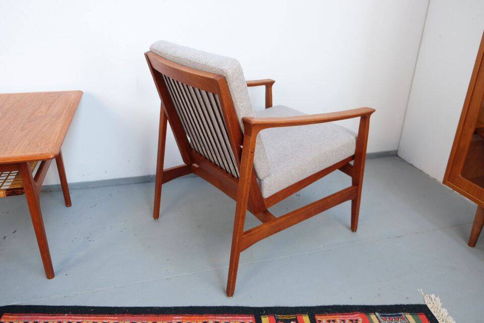Vintage Thonet teak armchair, retro 1960s–70s style.