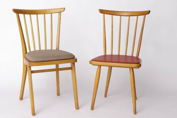 Chaise de cuisine vintage en hêtre – Design allemand des années 1960, revêtement gris