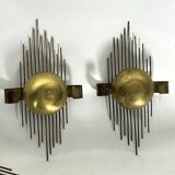 Mid-Century Set of three gilded metal sconces. Italy 1950s