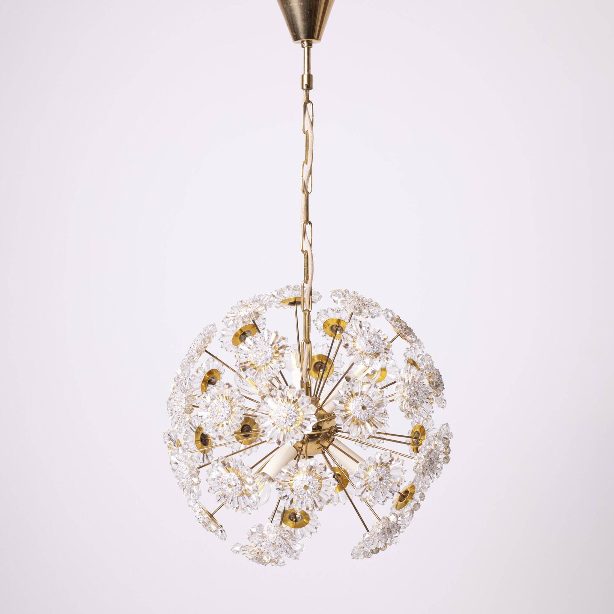 Sputnik Chandelier by Kamenicky Senov, Czechoslovakia, 1970s, Brass / Glass