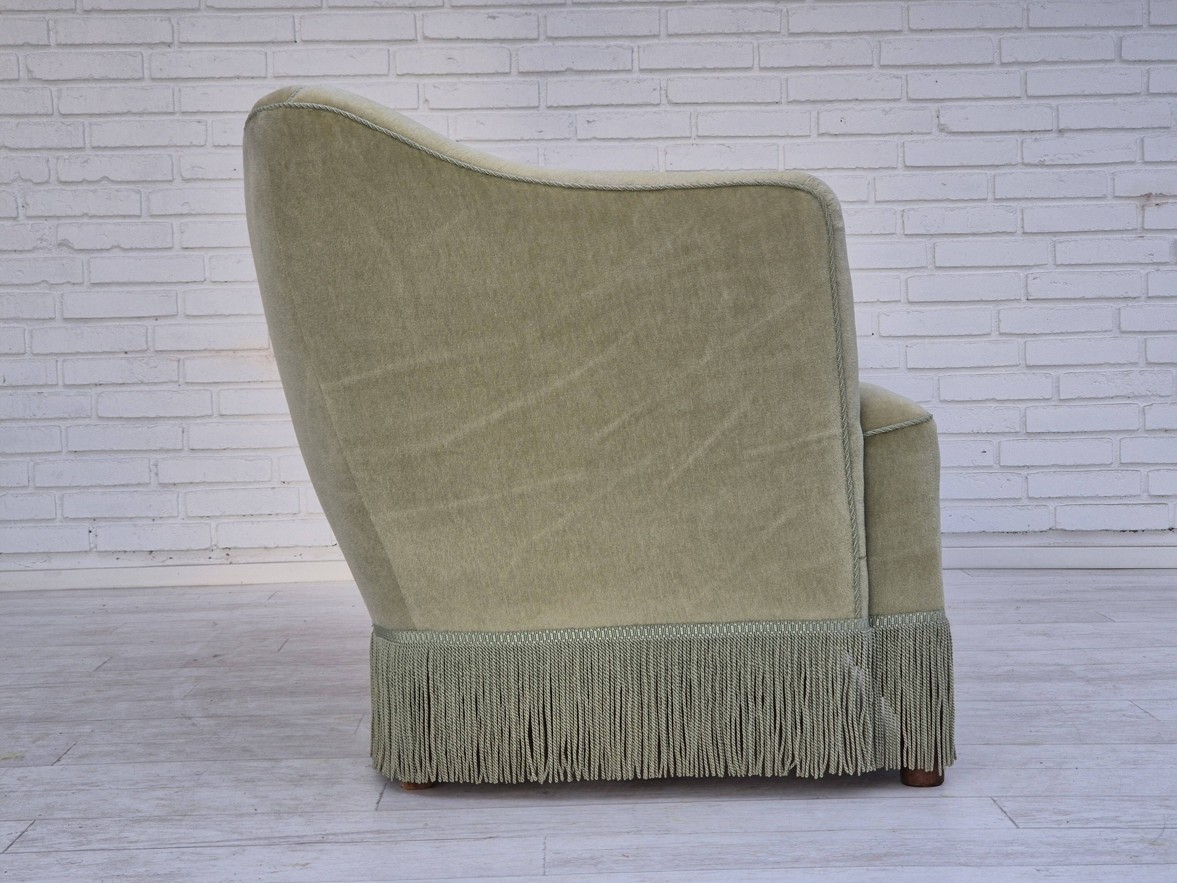 1960s, Danish 2 seater sofa, original condition, green furniture velour.