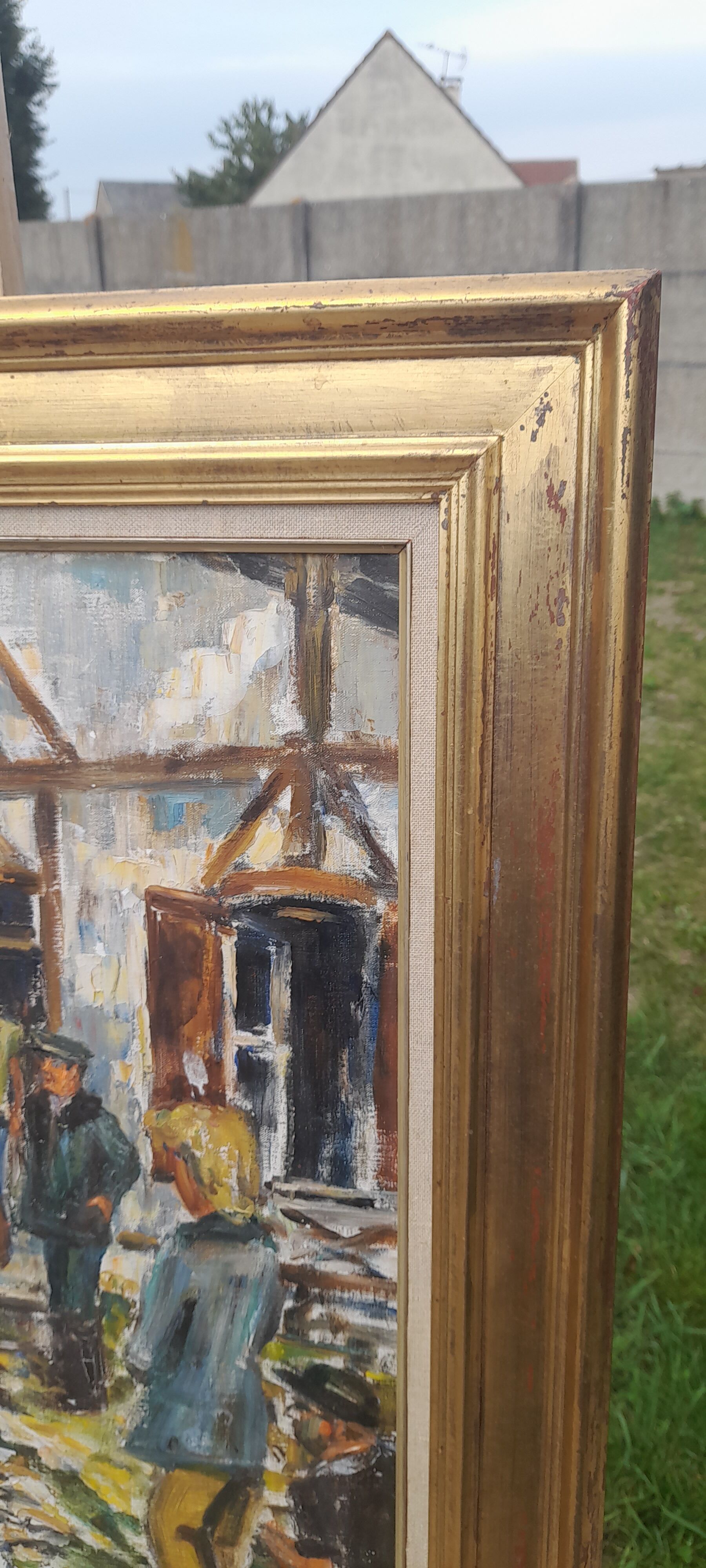 Oil on canvas framed hunting return Michel Gilbert 50 X 73 cm