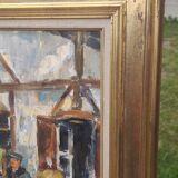 Oil on canvas framed hunting return Michel Gilbert 50 X 73 cm