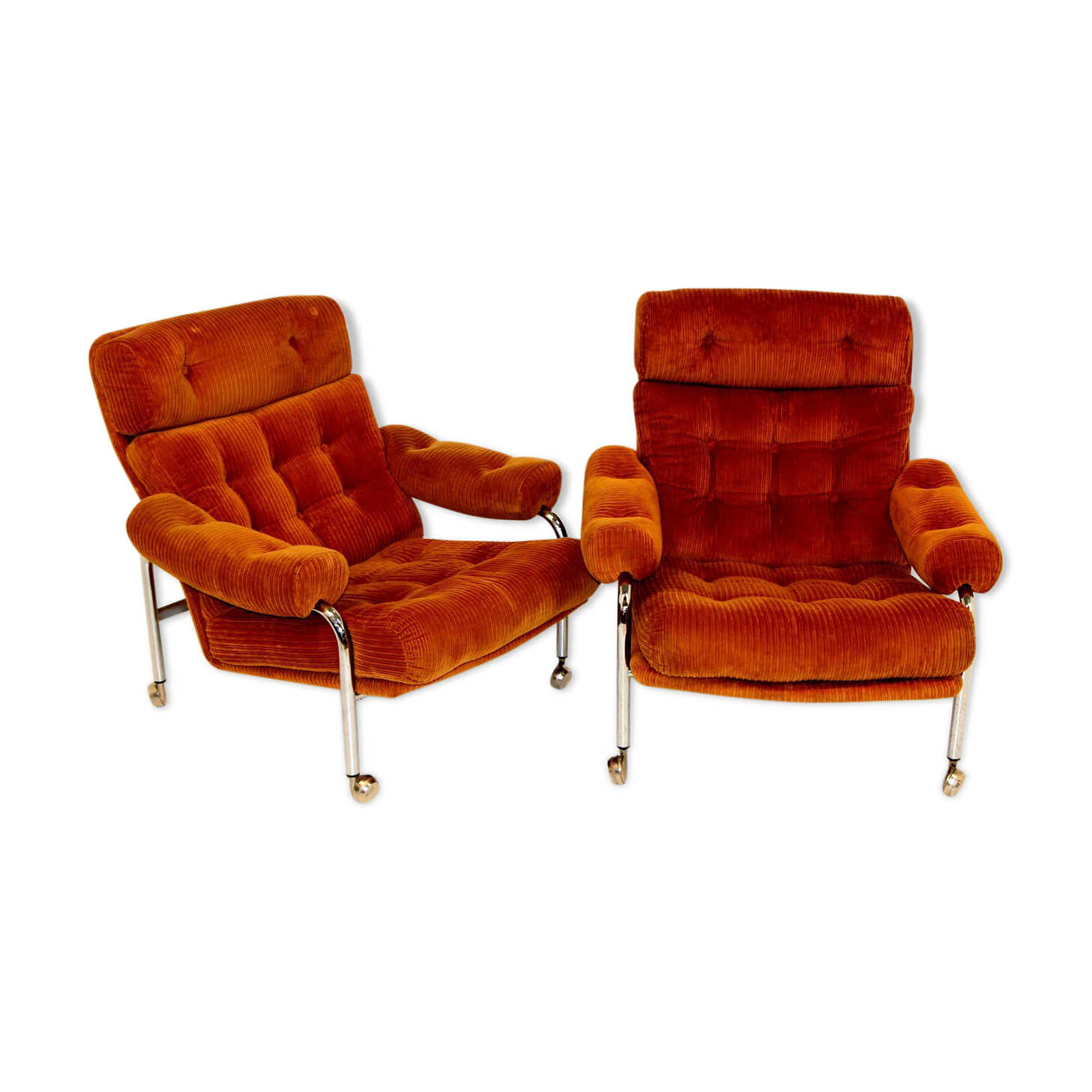 Set of 2 corduroy armchairs, Sweden, 1970