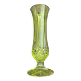 Vase soliflore en verre vert anis, motif base diamant, vintage et design