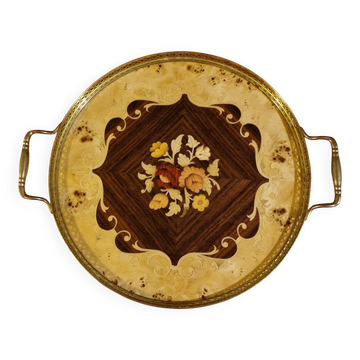 plateau de service rond en marqueterie italienne