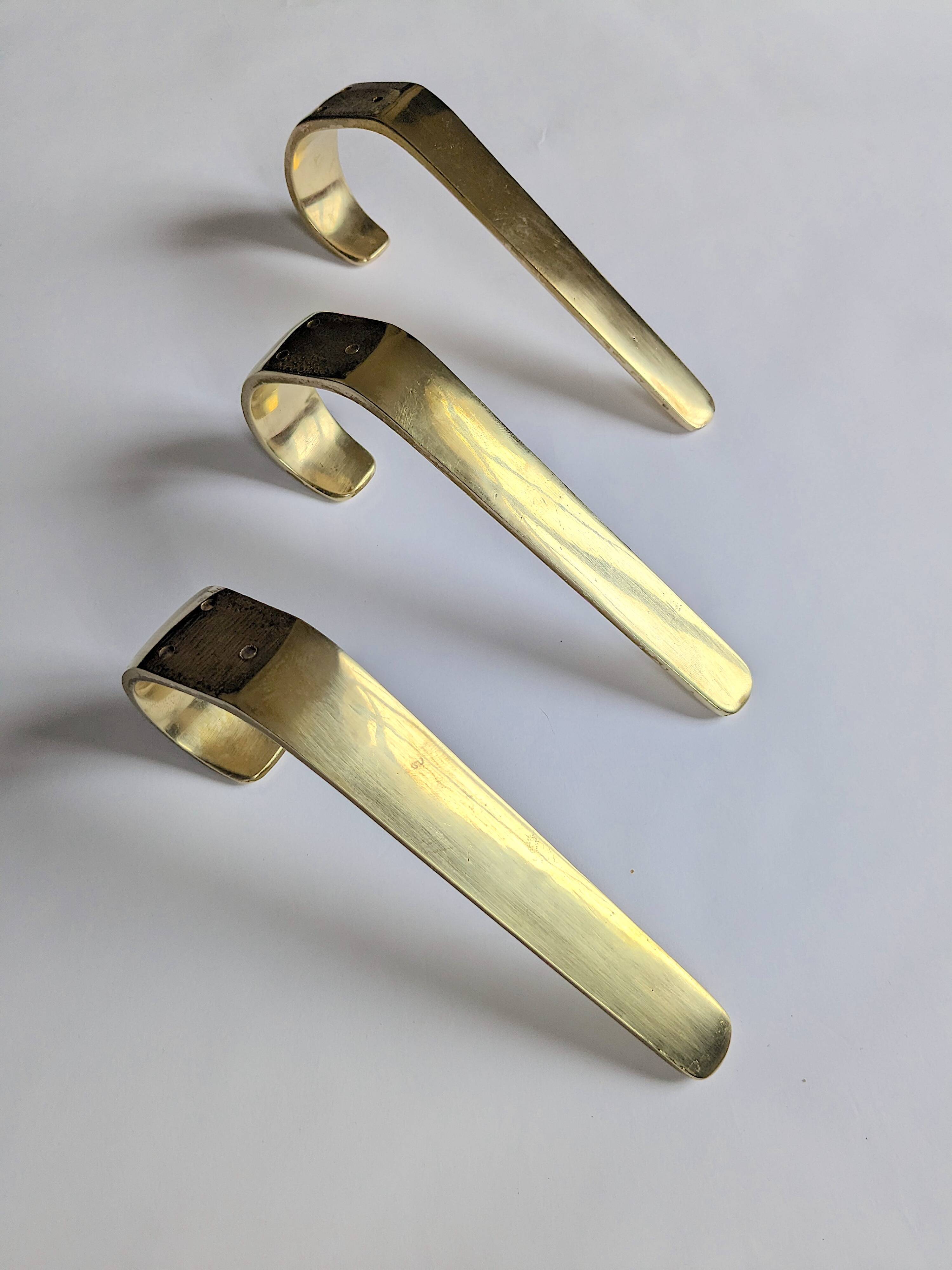 Wall hooks, hooks, 1950s modernist design attributed to carl auböck, vintage, brass