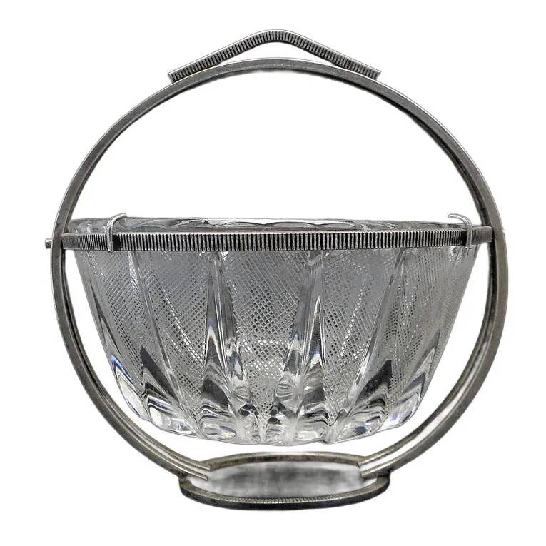Art Deco sugar bowl, glass, silver-plated brass, Poland, 1920s