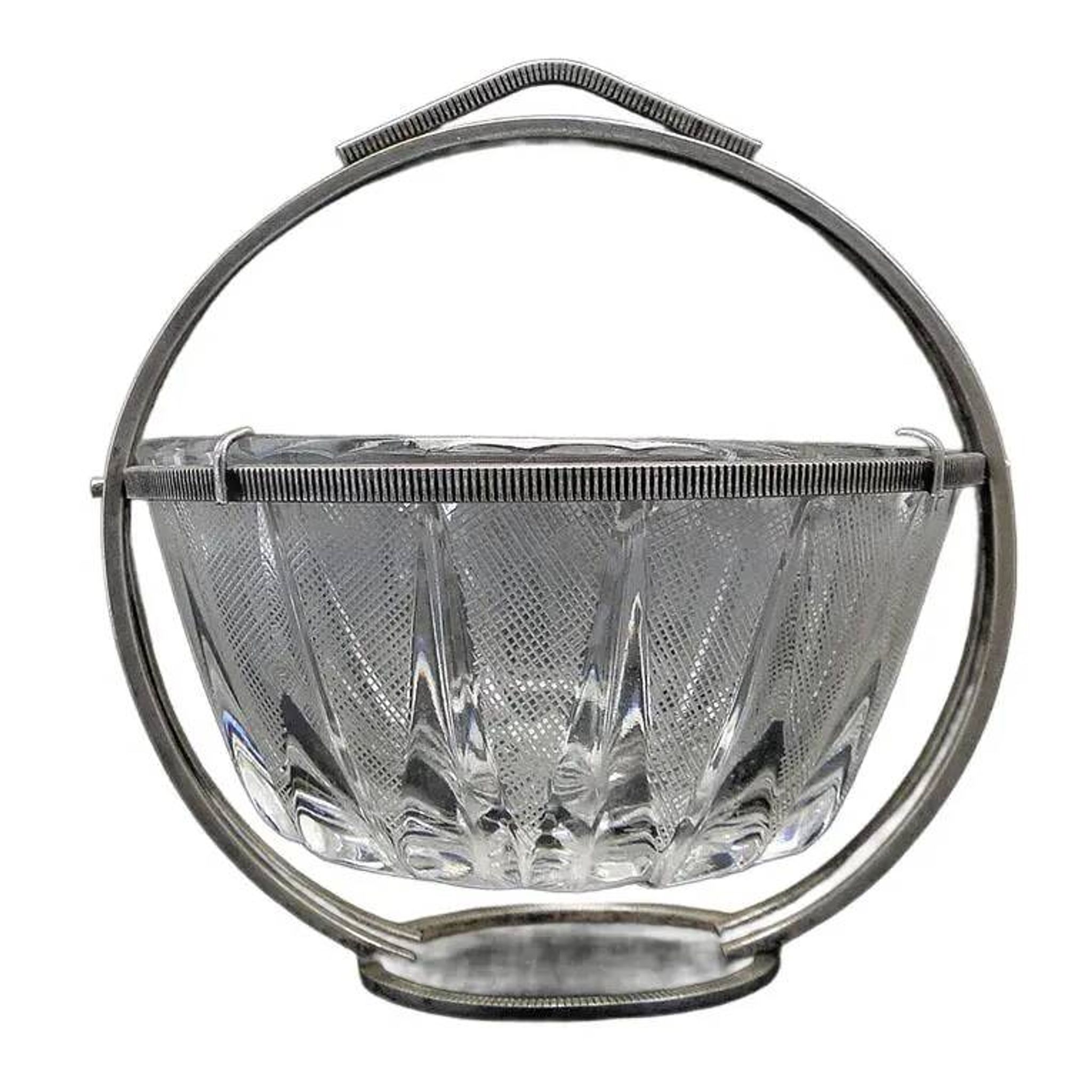 Art Deco sugar bowl, glass, silver-plated brass, Poland, 1920s