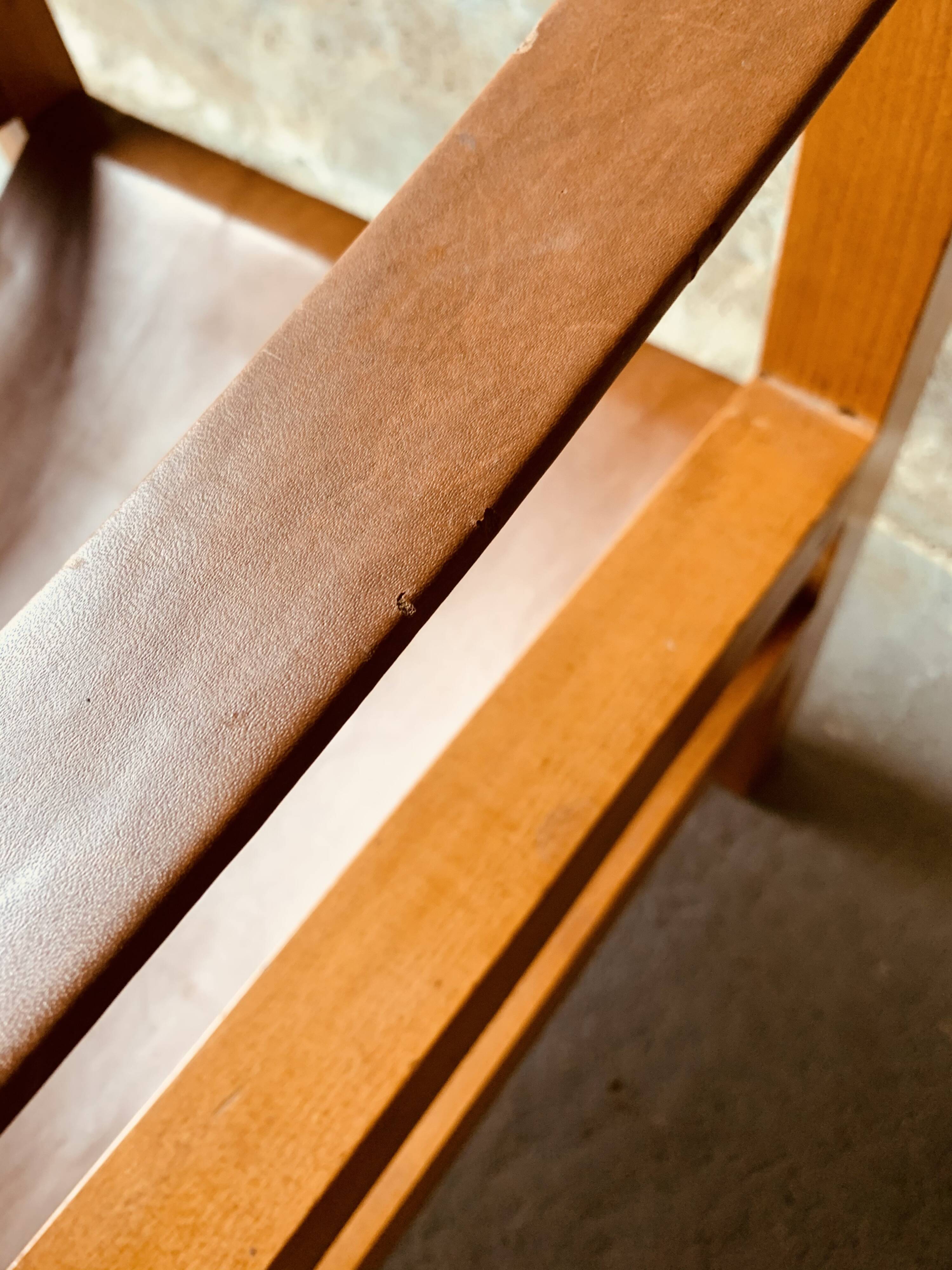 Safari armchair in wood and leather -1950's