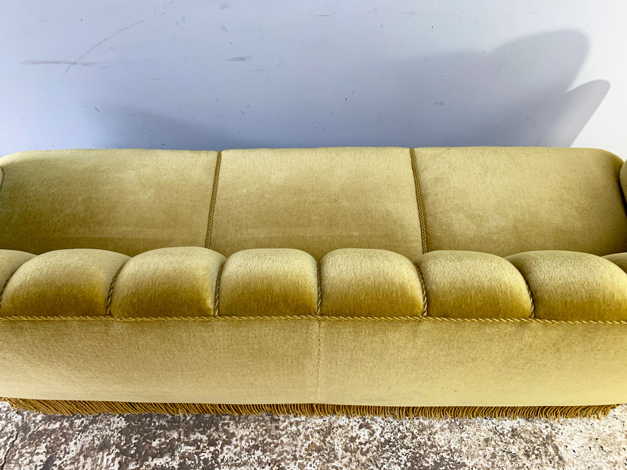 1930’s danish art deco 3 seat yellow velour sofa