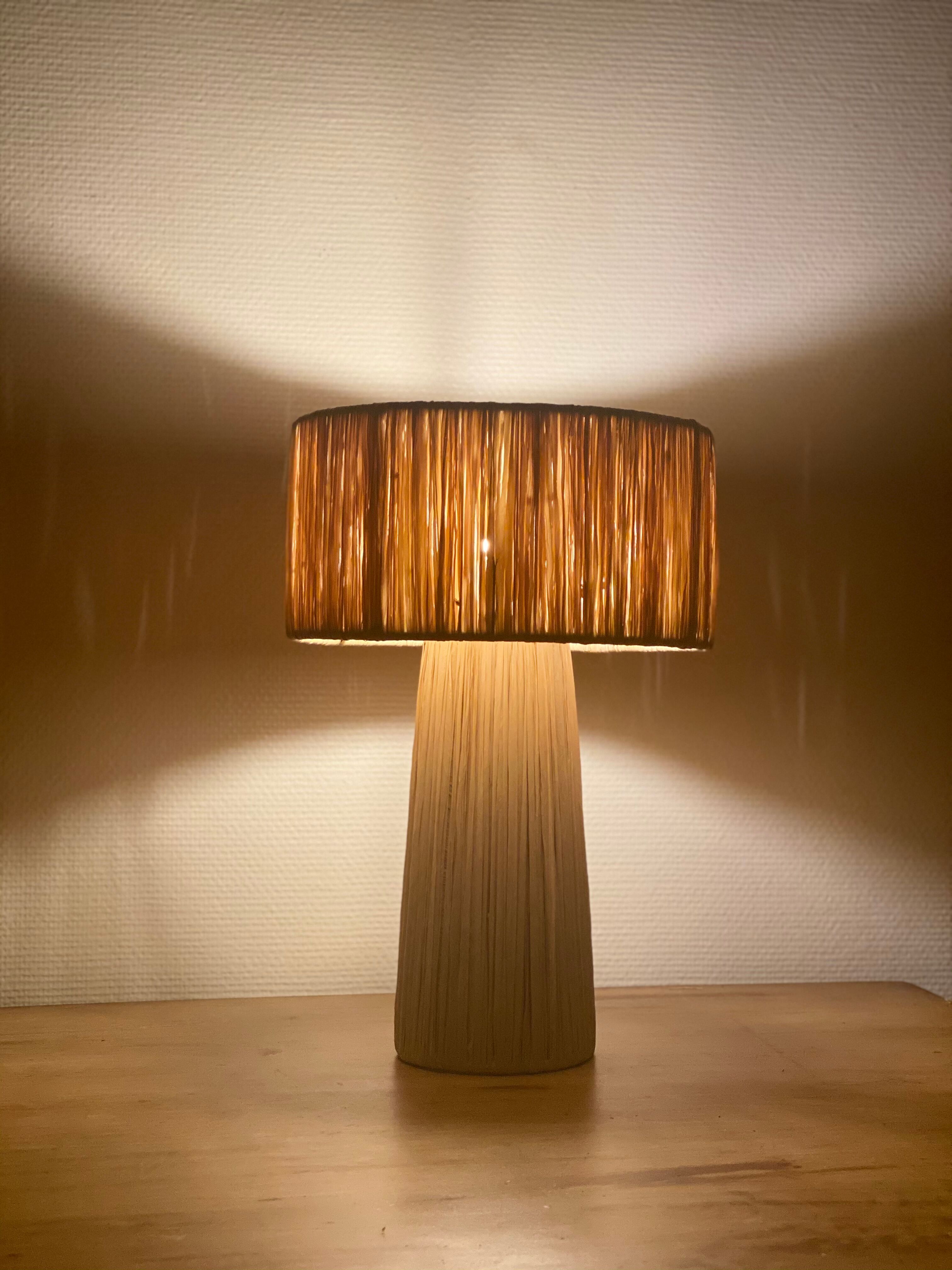 Minimalist raffia bedside table lamp