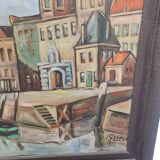 Dutch oil painting by J. Greeve Groothoofd In Dordrecht, early 1900s