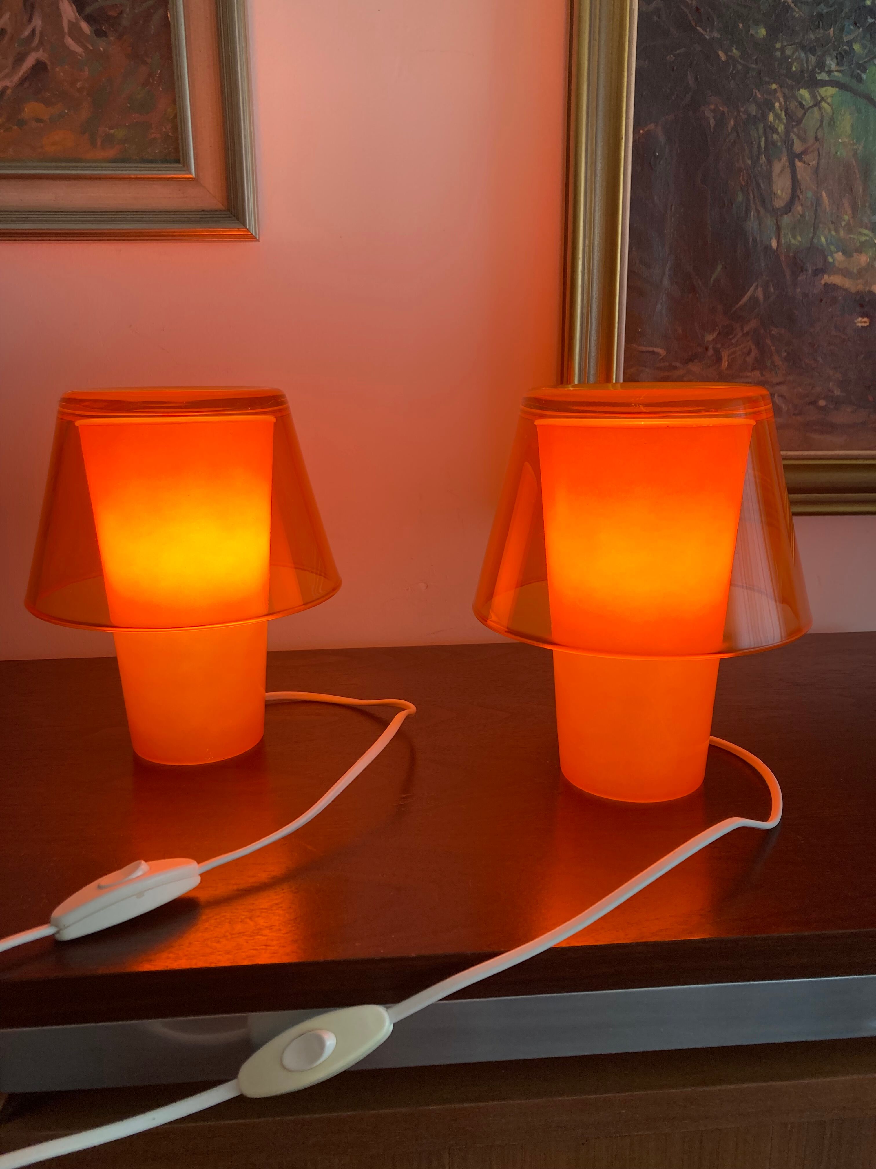 Paire de lampes de table orange Ikea Gavik design 90's