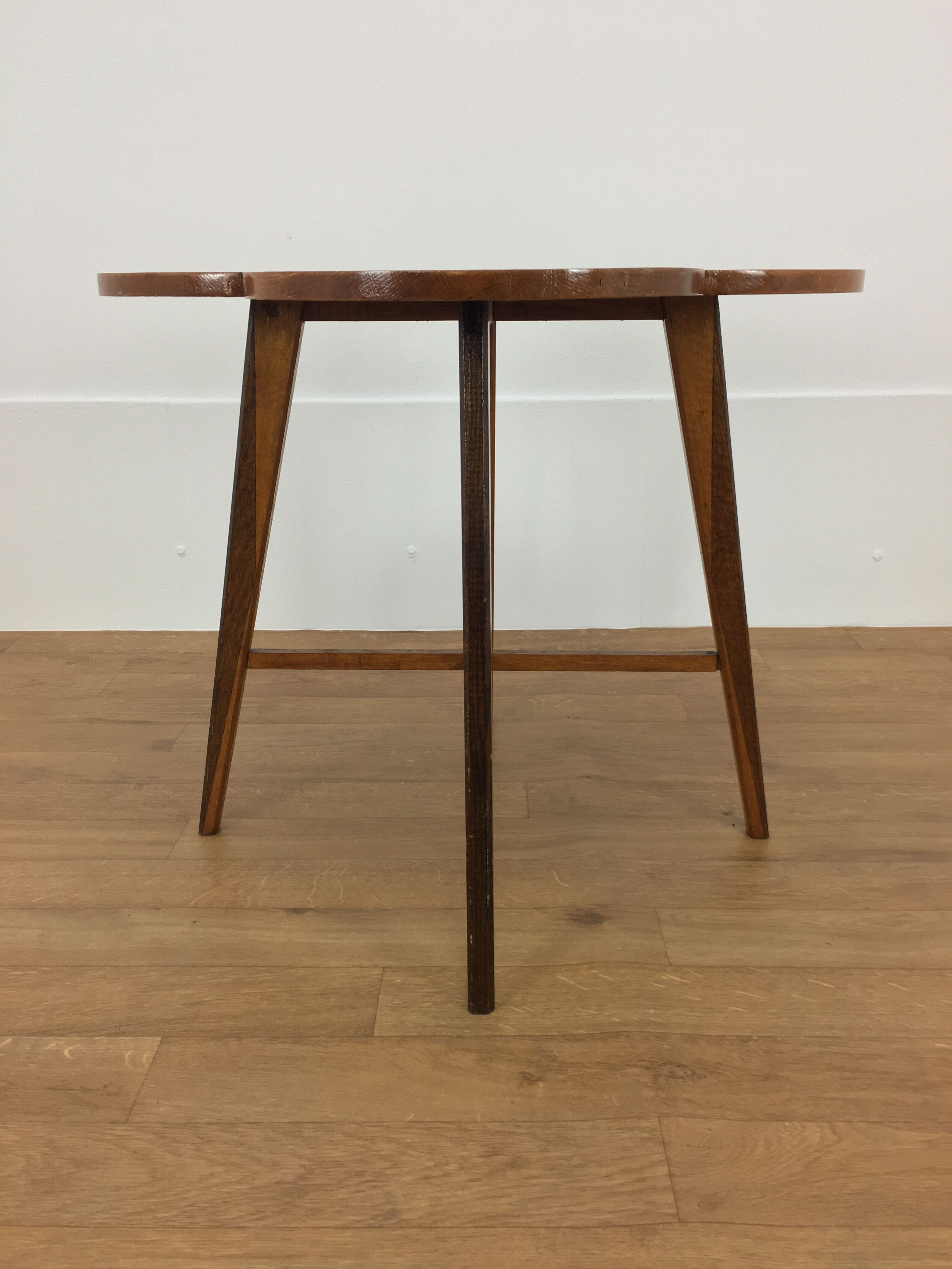 Wooden clover side table, compass feet, 50s
