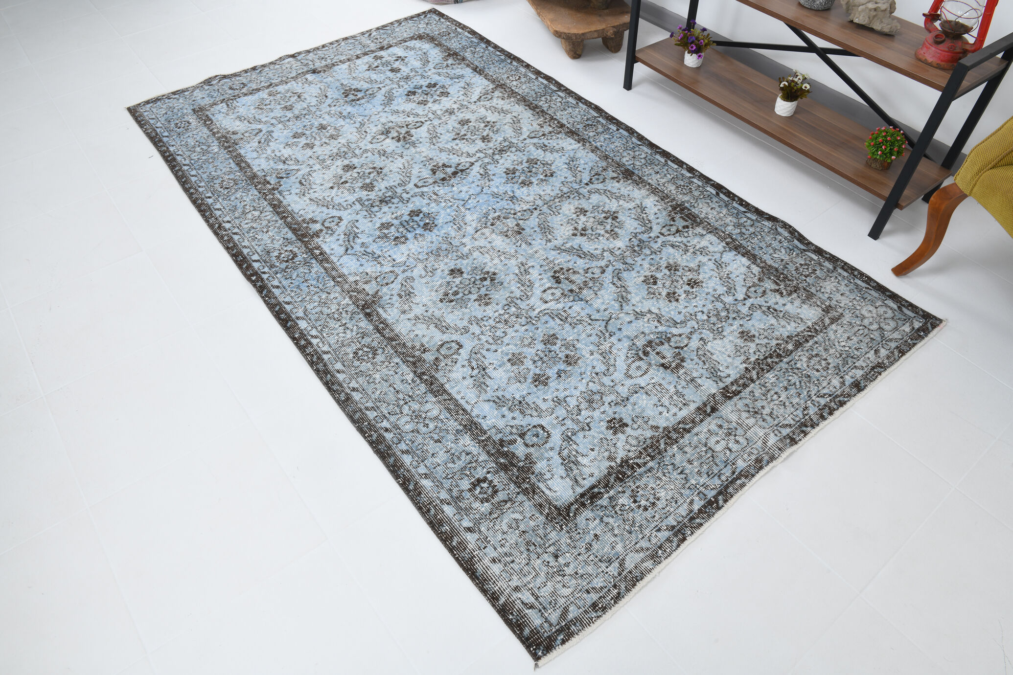 5x8 faded blue handmade turkish rug 260x150cm