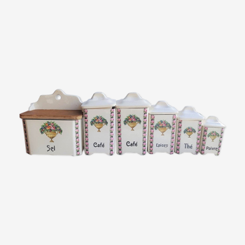 Série de 6 pots de cuisine en porcelaine de Tchécoslovaquie Urbach frères