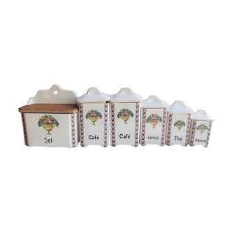 Série de 6 pots de cuisine en porcelaine de Tchécoslovaquie Urbach frères