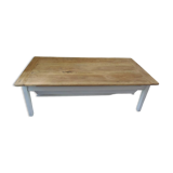 Coffee table made from an authentic farmhouse table, leg patinated pearl gray