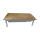 Coffee table made from an authentic farmhouse table, leg patinated pearl gray