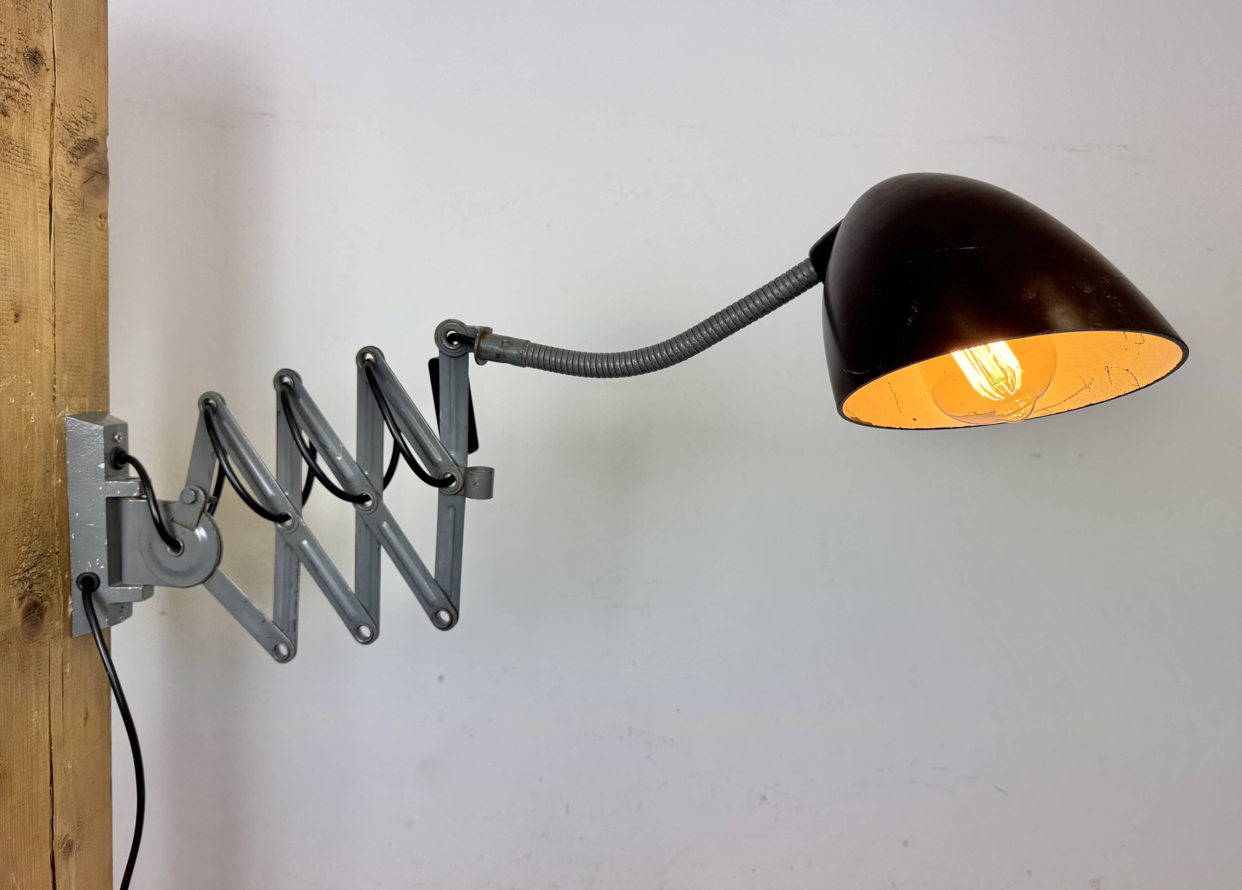 Grey Industrial Scissor Wall Lamp from Elektroinstala, 1960s