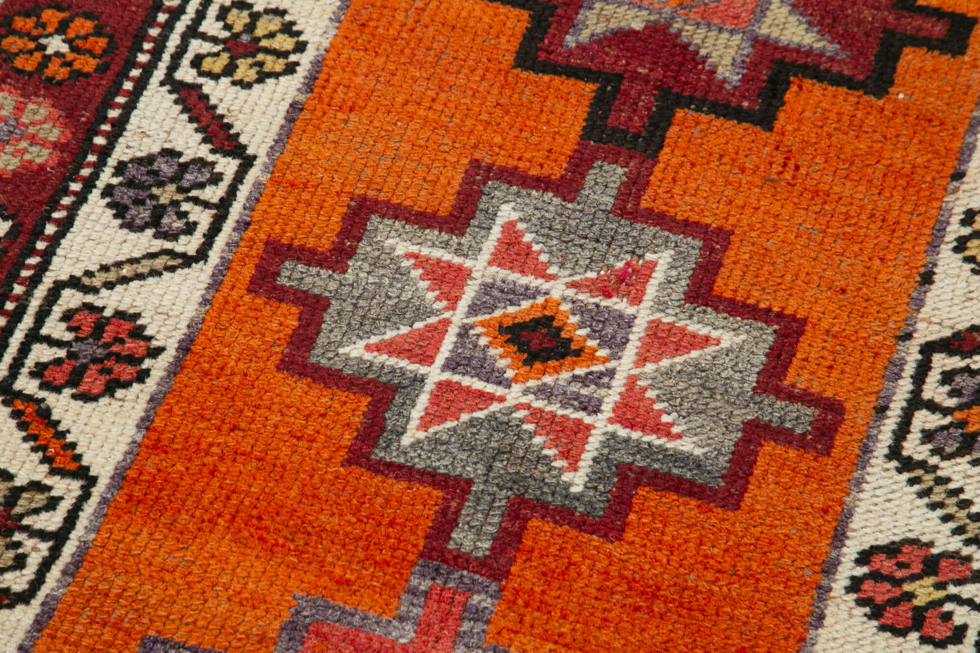 Hand-knotted antique turkish orange runner rug 90 cm x 382 cm