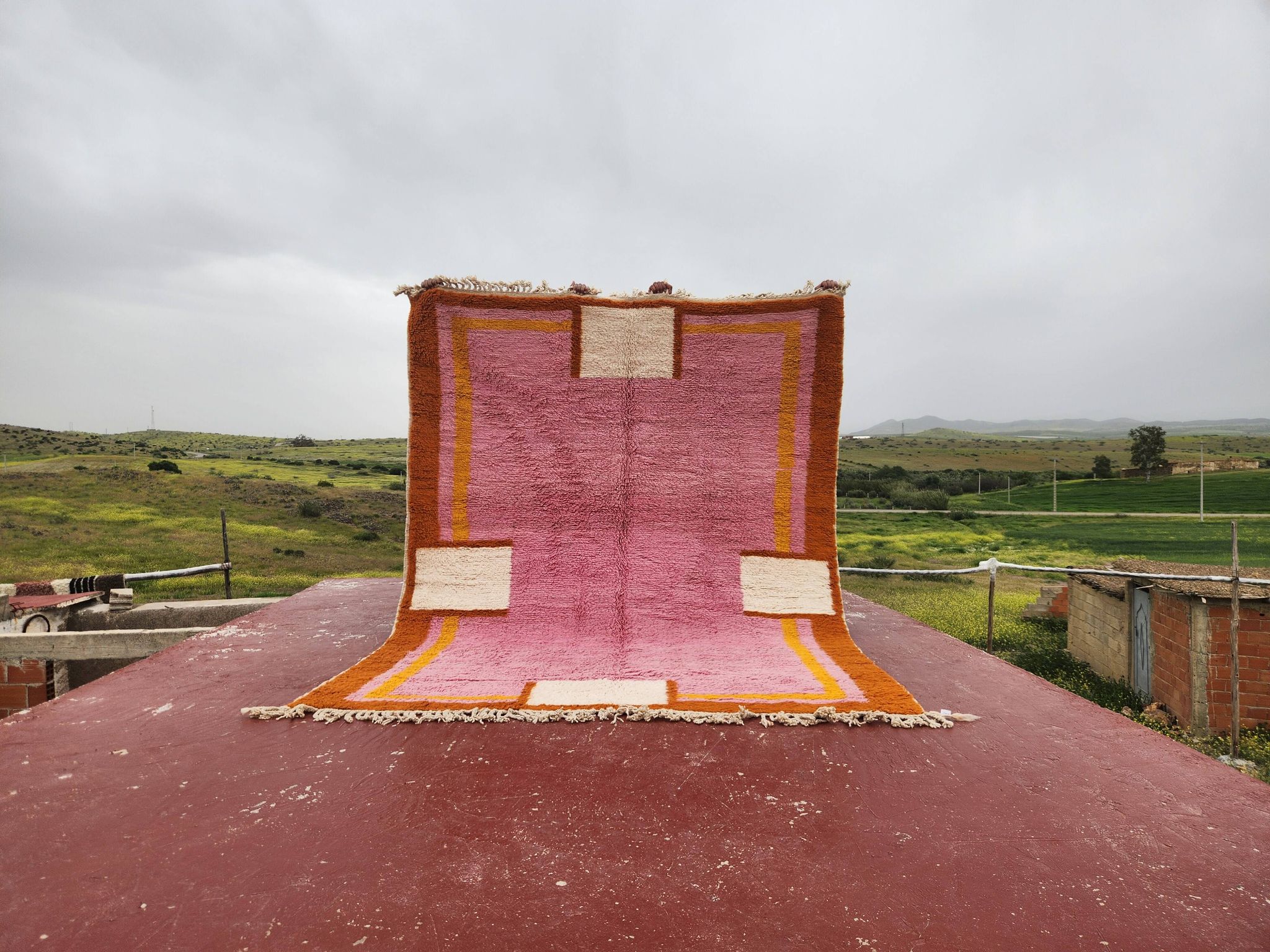 Grand tapis berbère rose 290x210 cm  épaisse Fait main – Style bohème chic